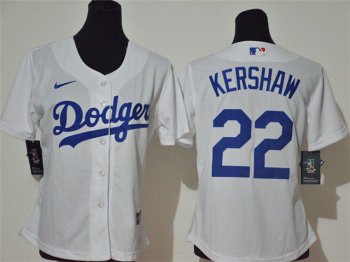 Womens Los Angeles Dodgers #22 Clayton Kershaw White Cool Base Jersey