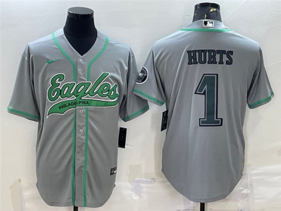 Philadelphia Eagles #1 Jalen Hurts Gray Baseball Cool Base Jersey