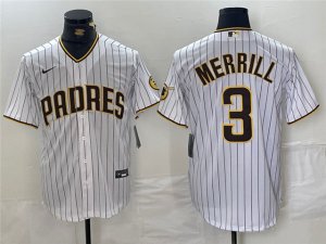 San Diego Padres #3 Jackson Merrill White Pinstripe Limited Jersey