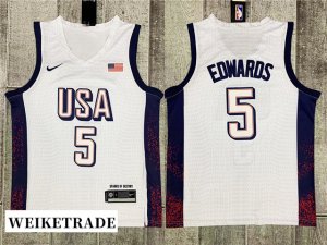 2024 Olympic Team USA #5 Anthony Edwards White Basketball Jersey