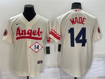 Los Angeles Angels #14 Tyler Wade Mike Trout Cream 2022 City Connect Cool Base Jersey