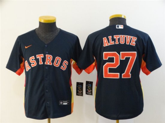 Youth Houston Astros #27 Jose Altuve Navy Cool Base Jersey