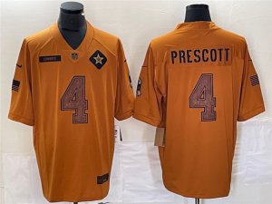 Dallas Cowboys #4 Dak Prescott 2023 Brown Salute To Service Limited Jersey