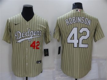 Los Angeles Dodgers #42 Jackie Robinson Gold Pinstripe Cool Base Jersey