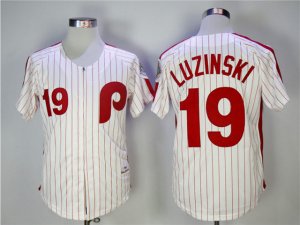 Philadelphia Phillies #19 Greg Luzinski 1983 White Pinstripe Throwback Jersey