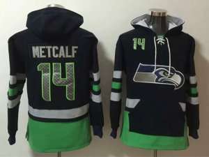 Seattle Seahawks #14 Dk Metcalf Dark Blue One Front Pocket Pullover Hoodie Jersey