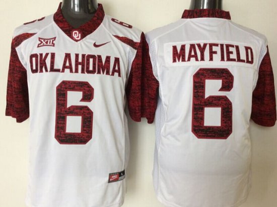 NCAA Oklahoma Sooners #6 Baker Mayfield White Game Winning Streak College Football Jersey