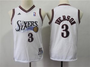 Youth Philadelphia 76ers #3 Allen Iverson White Hardwood Classics Jersey