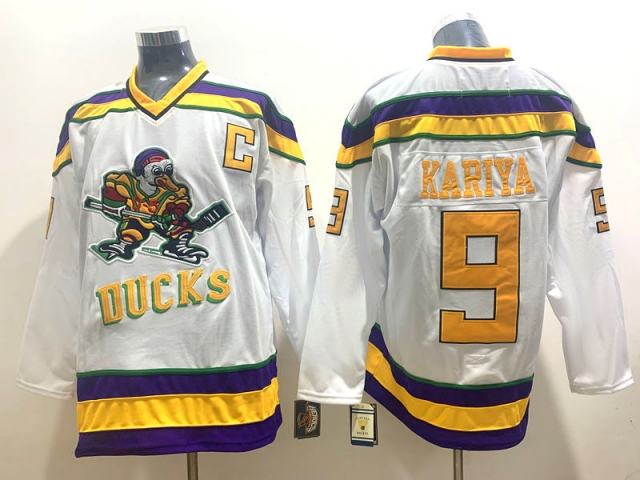 Anaheim Mighty Ducks #9 Paul Kariya 2003 CCM Vintage White Movie Jersey - Click Image to Close