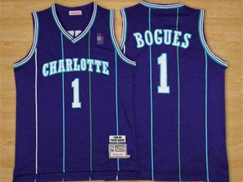 Charlotte Hornets #1 Muggsy Bogues Purple Hardwood Classic Jersey