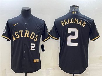 Houston Astros #2 Alex Bregman Black Gold w/World Series Patch Jersey