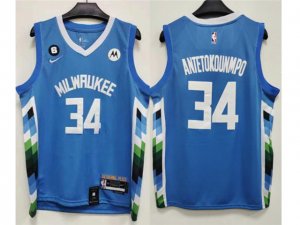 Milwaukee Bucks #34 Giannis Antetokounmpo 2022-23 Blue City Edition Swingman Jersey