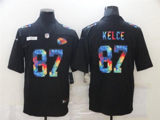 Kansas City Chiefs #87 Travis Kelce Black Rainbow Vapor Limited Jersey