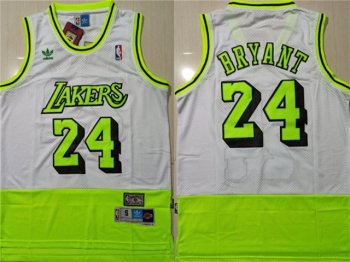 Los Angeles Lakers #24 Kobe Bryant White Fluorescent Green Split Hardwood Classic Jersey