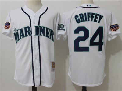 Seattle Mariners #24 Ken Griffey Jr. Throwback White Jersey