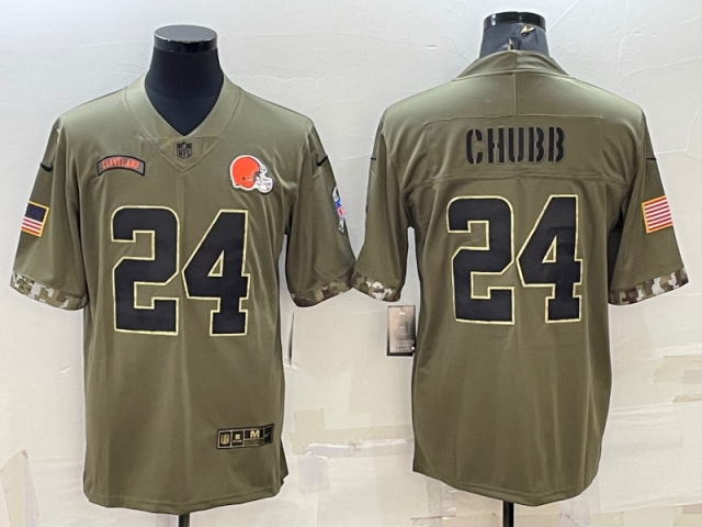 Cleveland Browns #24 Nick Chubb 2022 Olive Salute To Service Limited Jersey - Click Image to Close