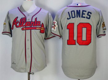 Atlanta Braves #10 Chipper Jones 1995 Gray Throwback Jersey