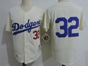 Los Angeles Dodgers #32 Sandy Koufax 1958 Throwback Cream Jersey