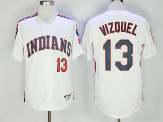 Cleveland Indians #13 Omar Vizquel 1993 Throwback White Jersey