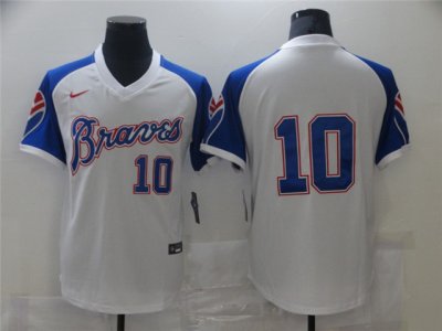 Atlanta Braves #10 Chipper Jones Vintage White Jersey