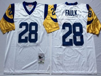 St. Louis Rams #28 Marshall Faulk Throwback White Jersey