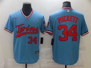 Minnesota Twins #34 Kirby Puckett Vintage Light Blue Jersey